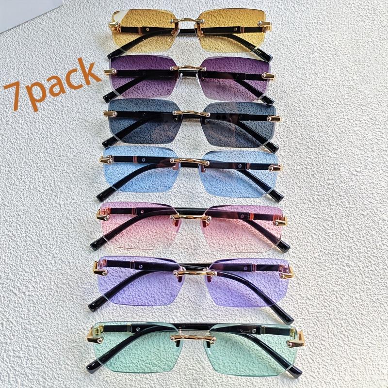 7 Pairs of Fashionable Frameless Rectangular Lenses Frameless Glasses Suitable for Casual Beach Decoration