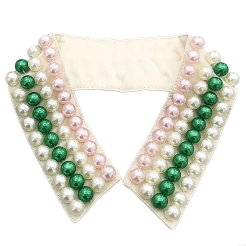 M7DD Fashionable Imitation Pearls Beaded False Collar for Women Casual Formal Wear Detachable Choker Shirt Insert Collar Lapel