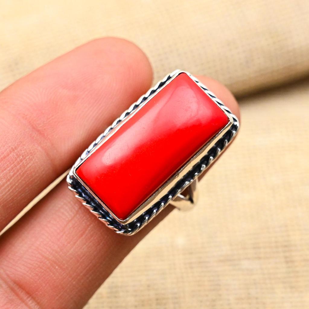 Belle bague en argent sterling 925 faite à la main avec pierres précieuses de corail rouge, belle bague pour elle