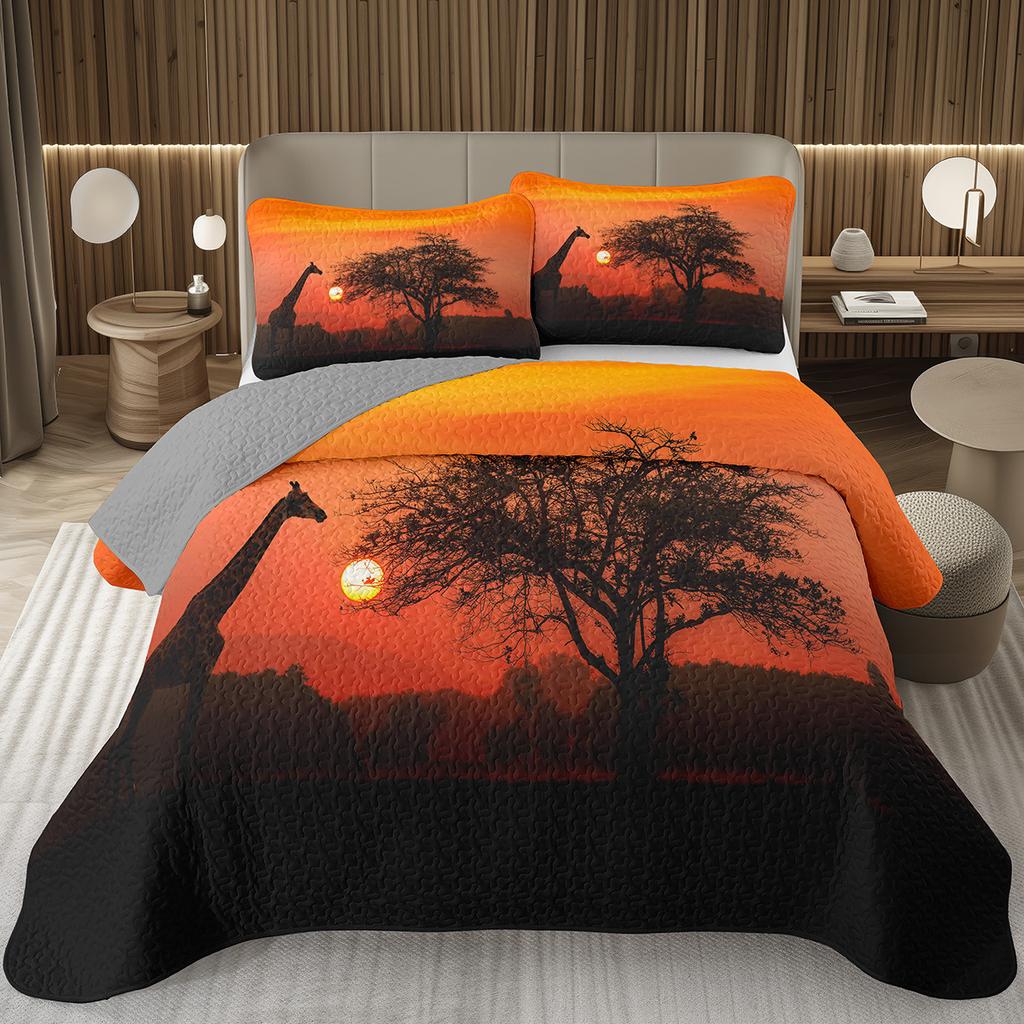 Safari Giraffe Bedspread Twin Queen Wildlife Animals Quilted Coverlet For Teens Adult Bedroom Decor Rustic Farmhouse Bedding Set