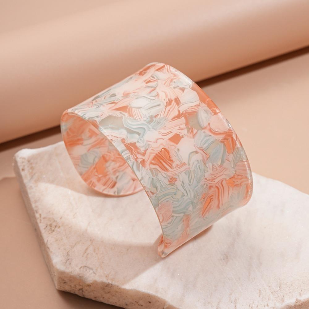 Bohemian Striped Acrylic Bangle Geometric Smudged Hand Ring Unique Open Wide Bracelet  Girls