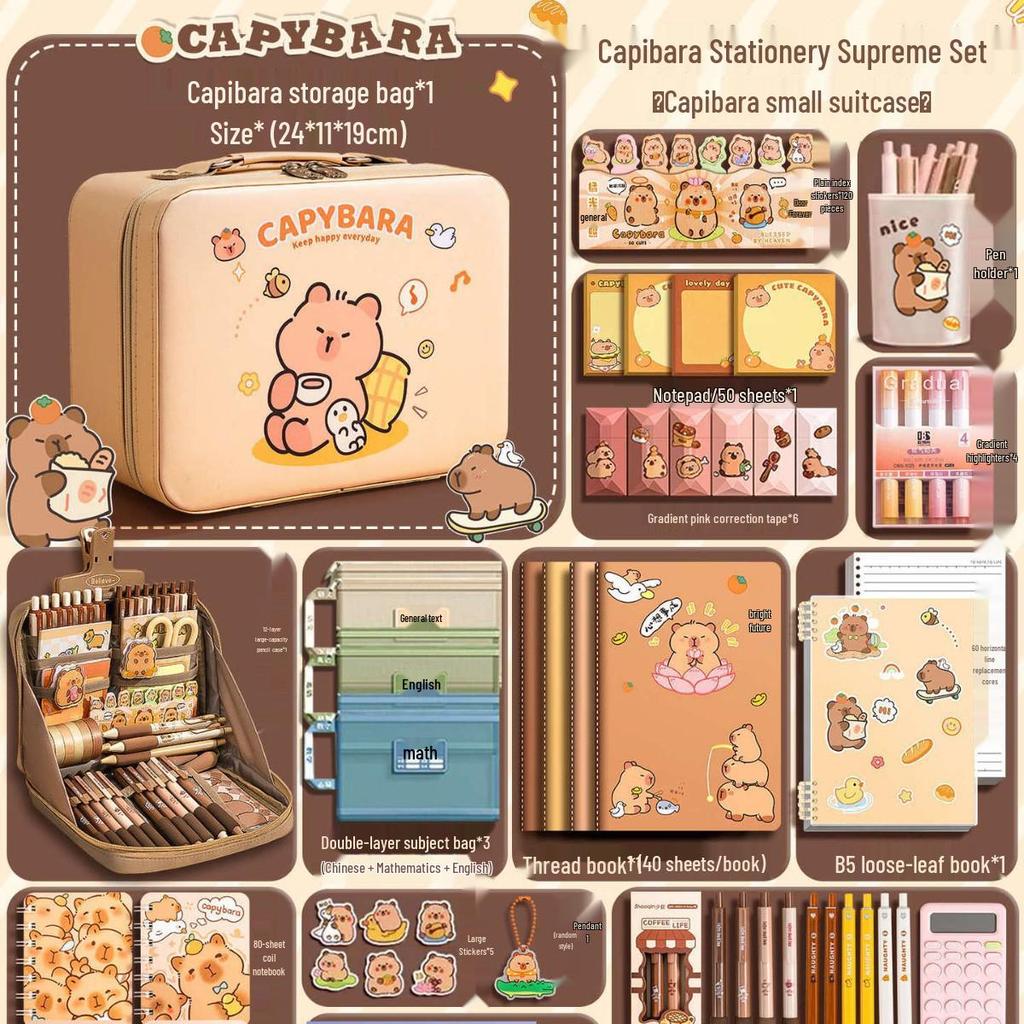 Capybara Briefpapier-Geschenkbox: Komplette Lernmaterialien für den Schulanfang oder Geburtstag - Perfekt für Mädchen