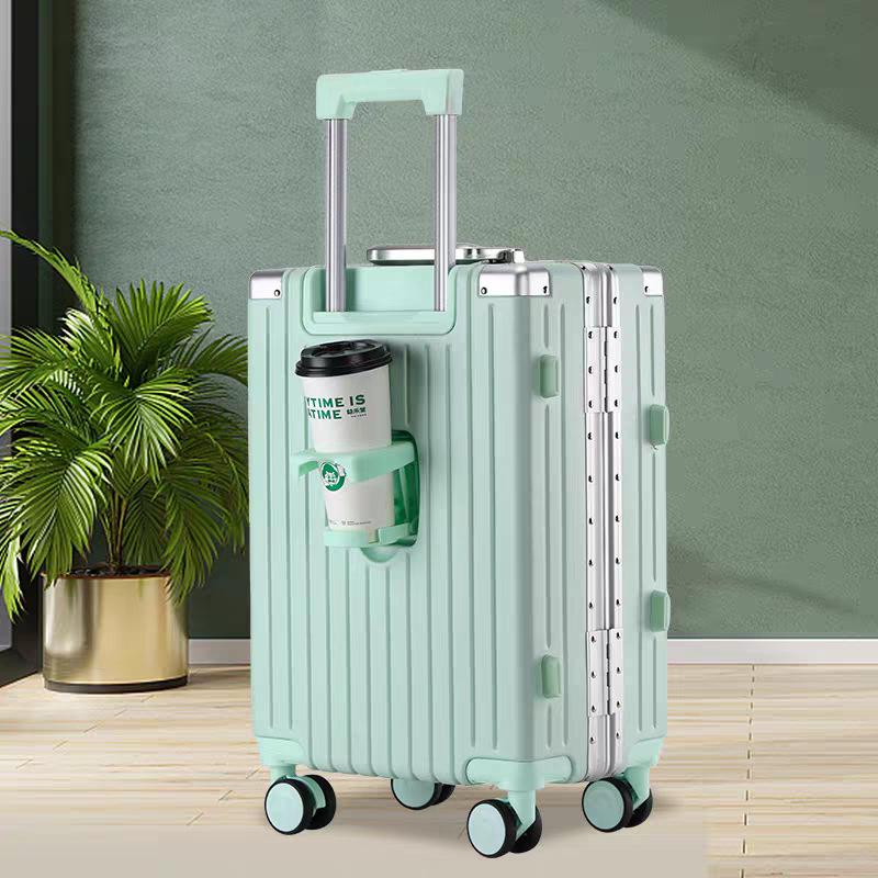 20-Inch Multifunctional Carry-on Suitcase with Durable Aluminum Frame, Rechargeable Feature & Cup Holder