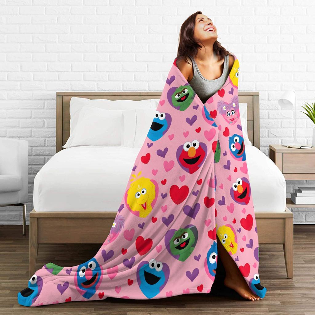 Warm Soft Blanket Picnic Hearts Pattern Bedding Throw S-Sesames Streets Flannel Bedspread For Couch Bed Aesthetic Sofa Bed Cover