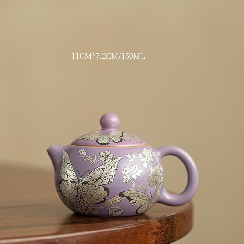 

150ml Imitation Song Ru Kiln Teapot Gilded Silver Butterfly Tea Pot Natual Opening Ceramic Tea Pot Lady Tea Set Tea Ceremony