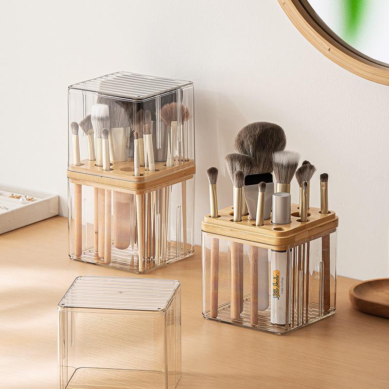 Dustproof Cosmetic Storage Box with Cover for Desktop Makeup Brushes Cotton Swabs Lipstick Samples Skin Care Products Organizer