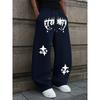 Flammenstern-Aufdruck Lässige Gerade Bein Sporthose Bequem und Atmungsaktiv für den Täglichen Gebrauch Street Style Lockere Jogginghose