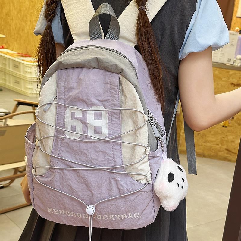 School Bag New Color Matching Pleated Sense Lightweight Outdoor Sports Soft Backpack High Value Girl Heart Travel Small Backpack