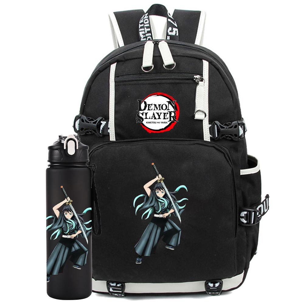 2Pcs/set Anime Demon Slayer Printed Backpack with 750Ml Water Bottler for Teenager Student Girl Boy Large Capacity Waterproof Bookbag Gift