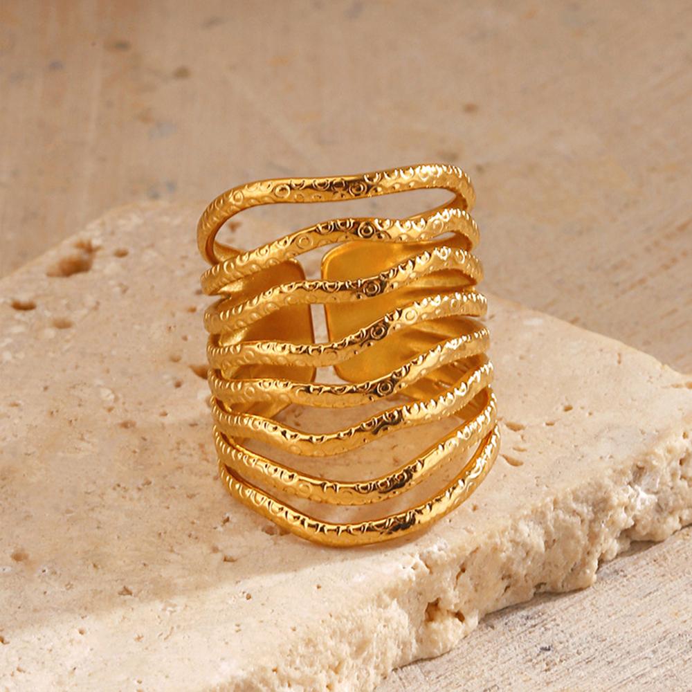Stainless Steel Irregular Textur Wide Rings for Women Vintage Geometric Open Finger Ring Minimalist Jewelry Gifts Femme
