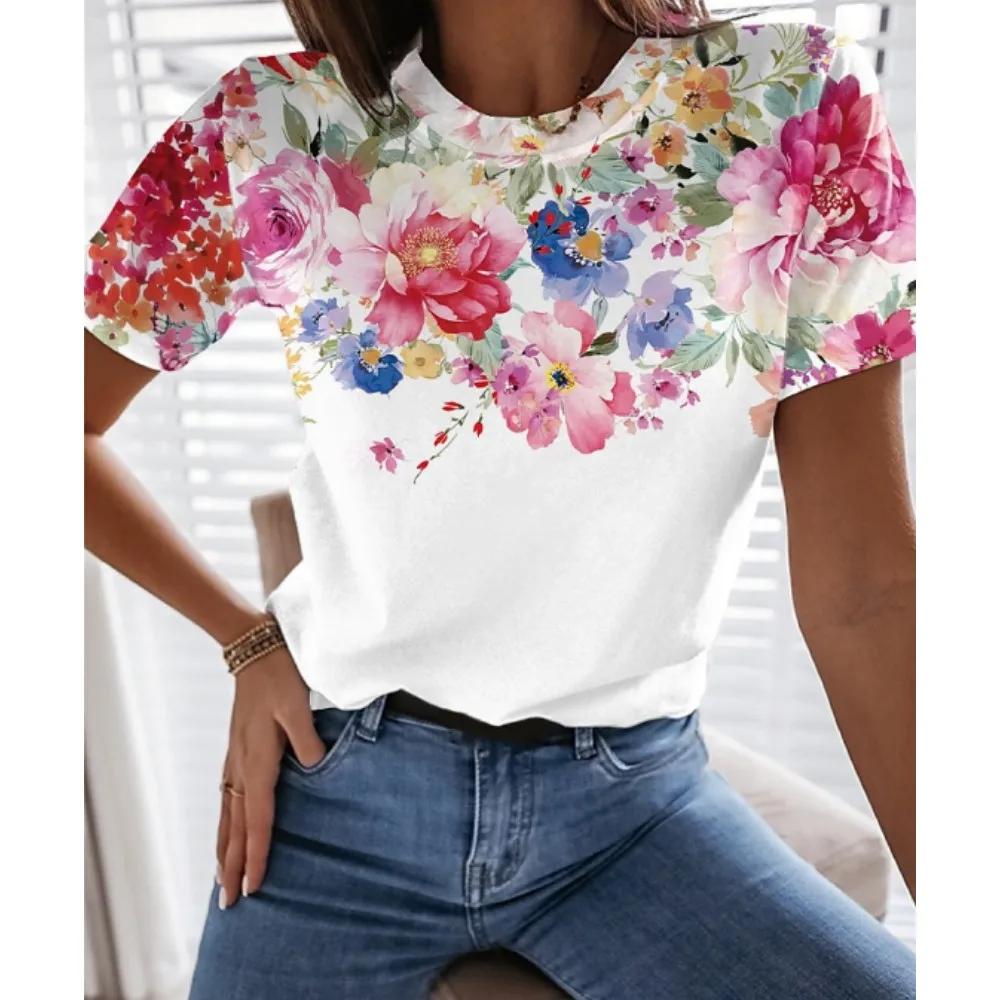 New Flower Petal Pattern T-Shirts Floral 3D Print Women's Short Sleeve Round Neck T Shirt Tees Harajuku Y2K Tops Female Clothing