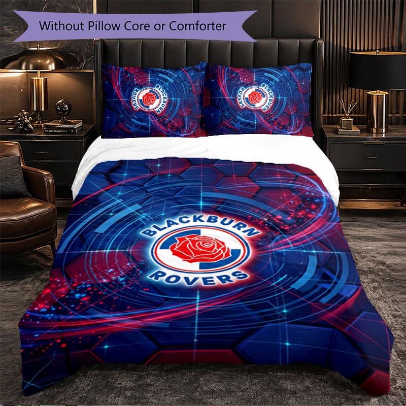 Blackburn Rovers Football 3 Piece Bedding Set Soft Duvet Cover Set with Pillowcases Printed Bedroom Decor Set for Home