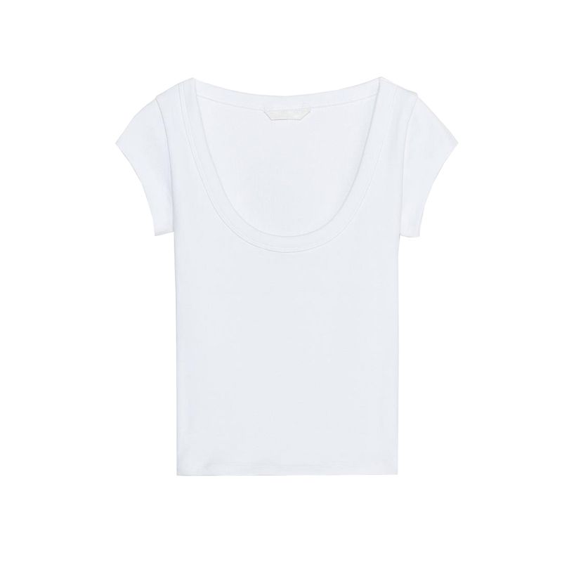 Spring New Women clothes American Style Gyaru Cotton Blended round Neck Super Short sleeve Basic Top 4174320