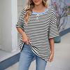 Women T-shirt Loose Fit Striped Print Round Neck Short Sleeve Tee Tops Elastic Fit Summer Pullover Tops