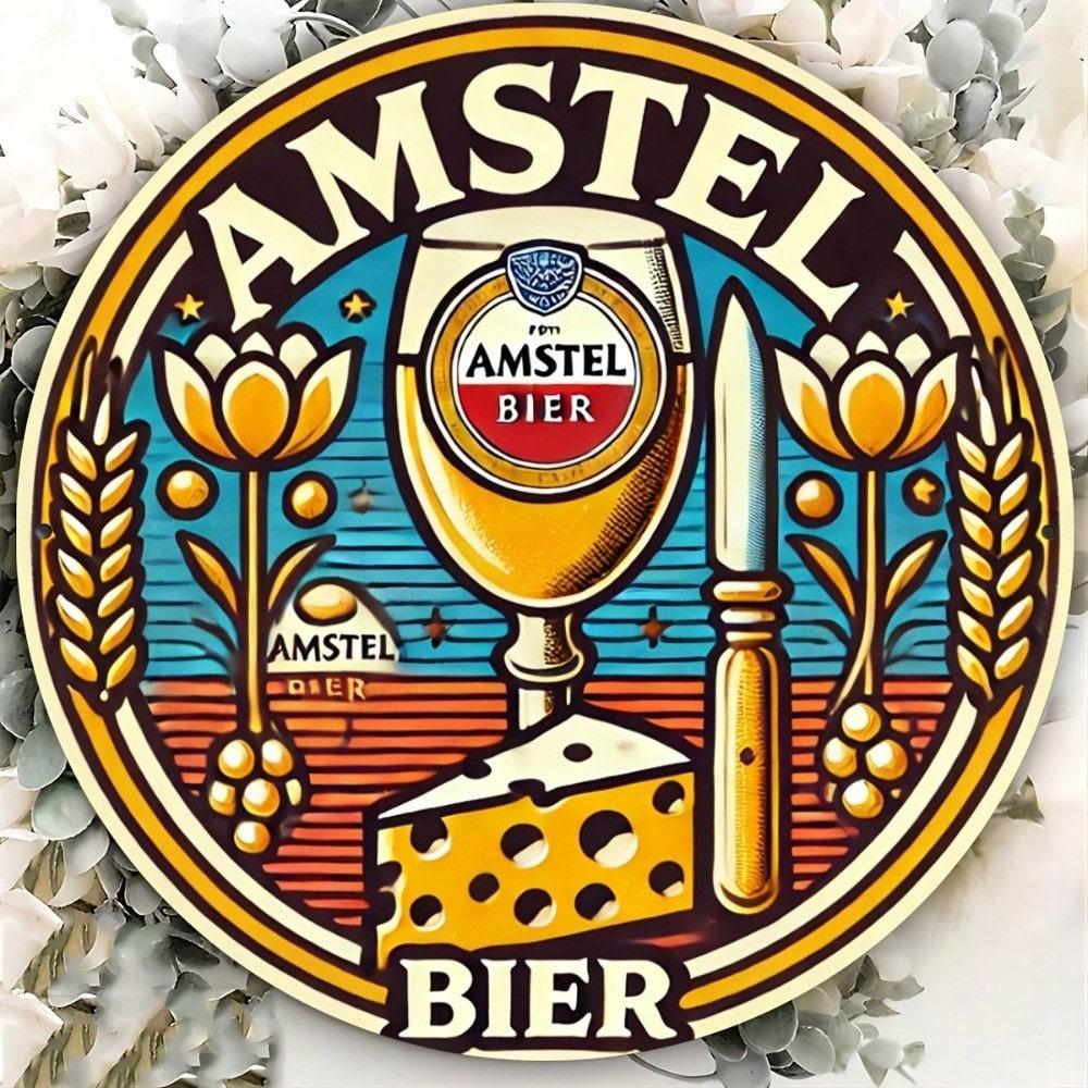 Vintage Amstel Bier Tin Sign 8x8 Retro Aluminum Wall Art for Home Bar Pub Decor