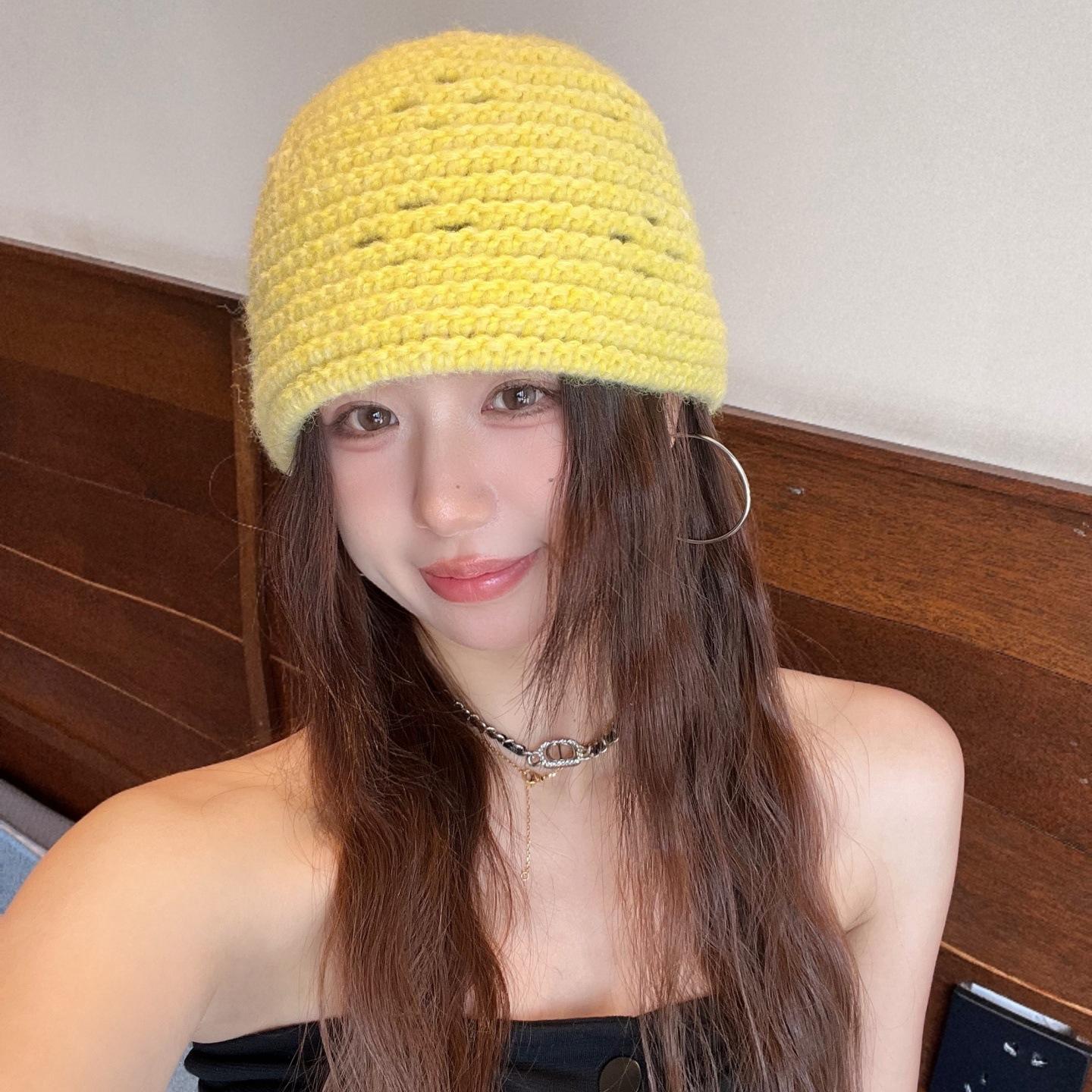 

Autumn and Winter New Korean Handmade Crochet Cotton Thread Beanie Bag Pullover Hat Knitted Wool Cold Hat for Women Trendy M（53-58cm）