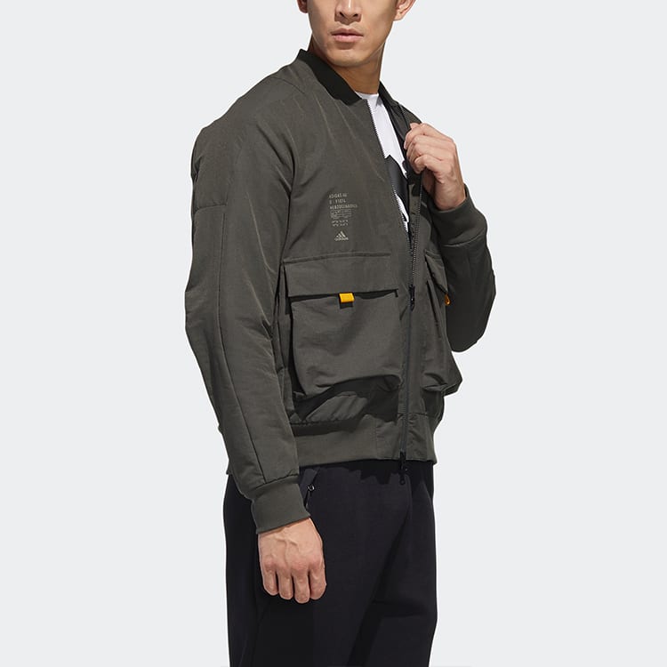 Adidas Jackets Men's Green Baseball Collar Moderate Workwear GM4405