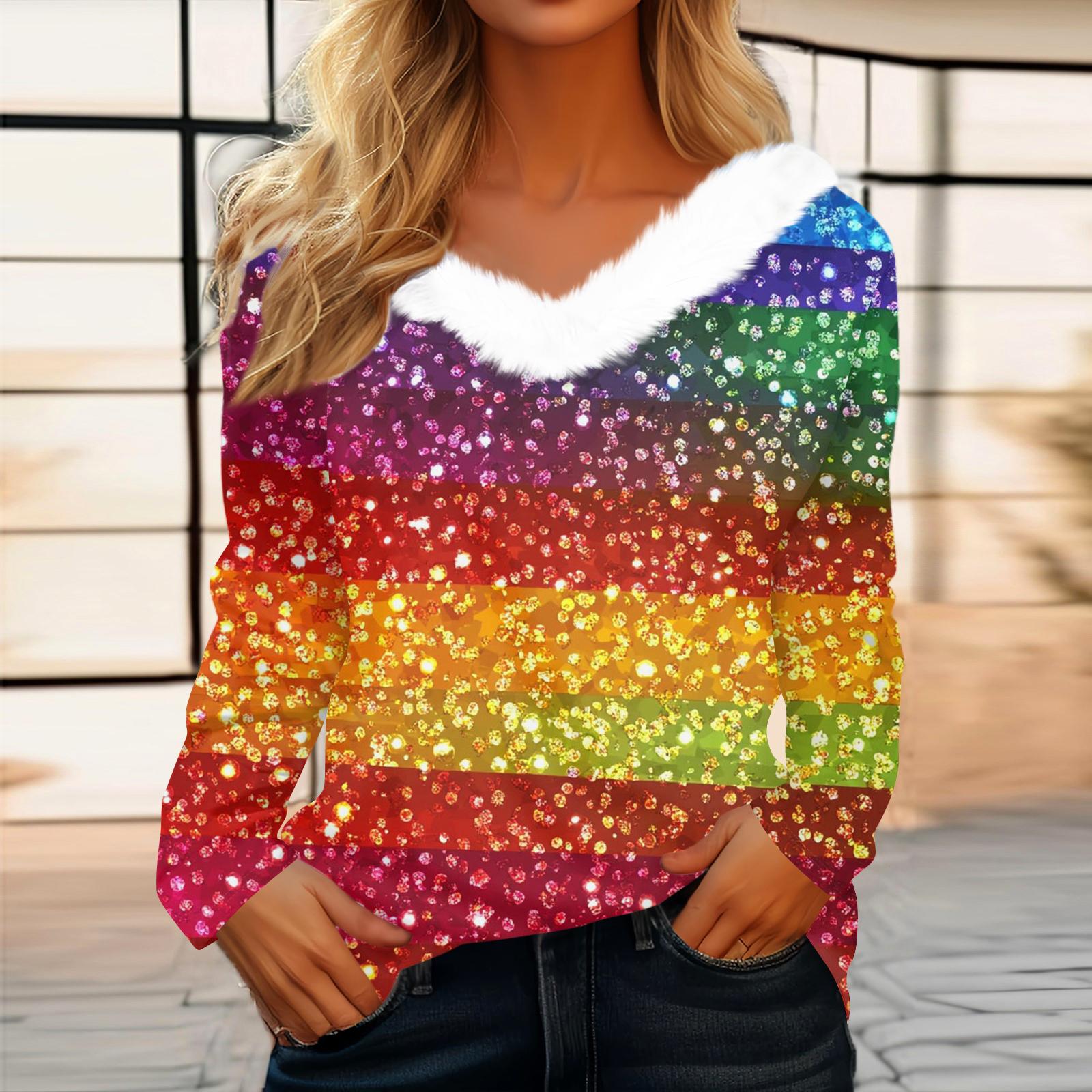 

Женский свободный повседневный топ с длинными рукавами и принтом из плюша с V-образным вырезом, топ с длинными рукавами M