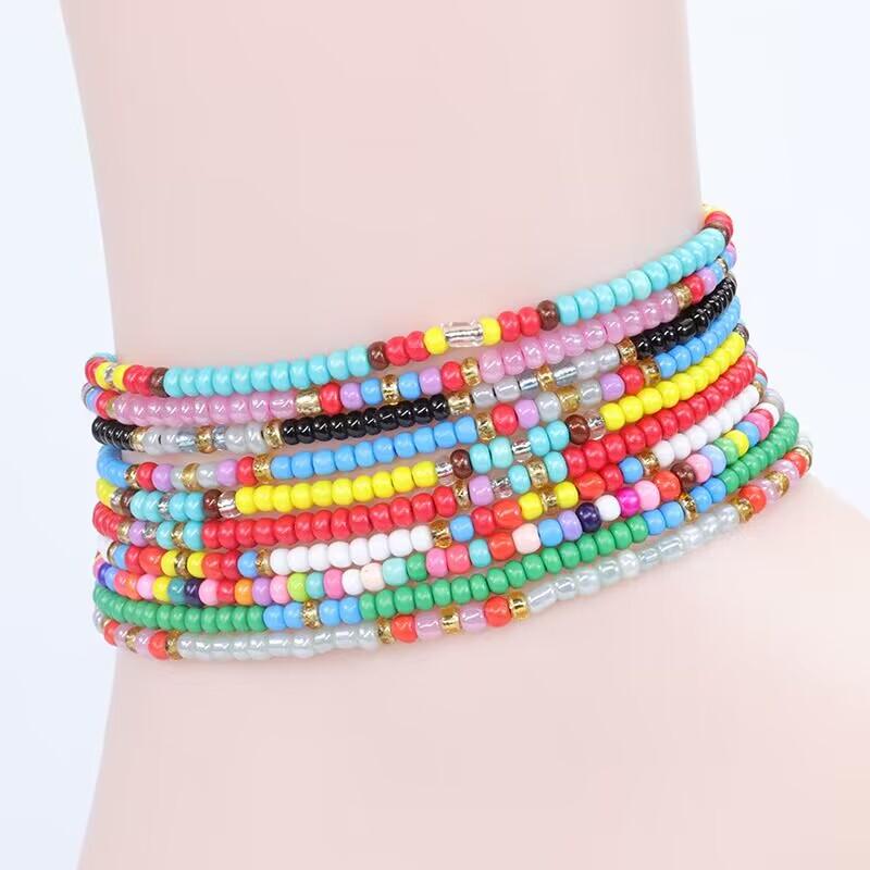 Handmade Bohemian Multicolor Rope Colorful Rice Bead Bracelet Wax Thread Woven Friendship Bracelet For Women Party
