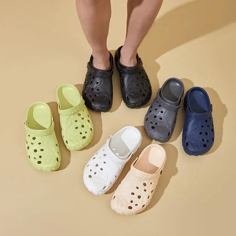 Platform Slippers for Men Outdoor Hole Anti-slip Shoes Clappers 2025 Rubber Trend Casual Mascullino Adult Sandals Man
