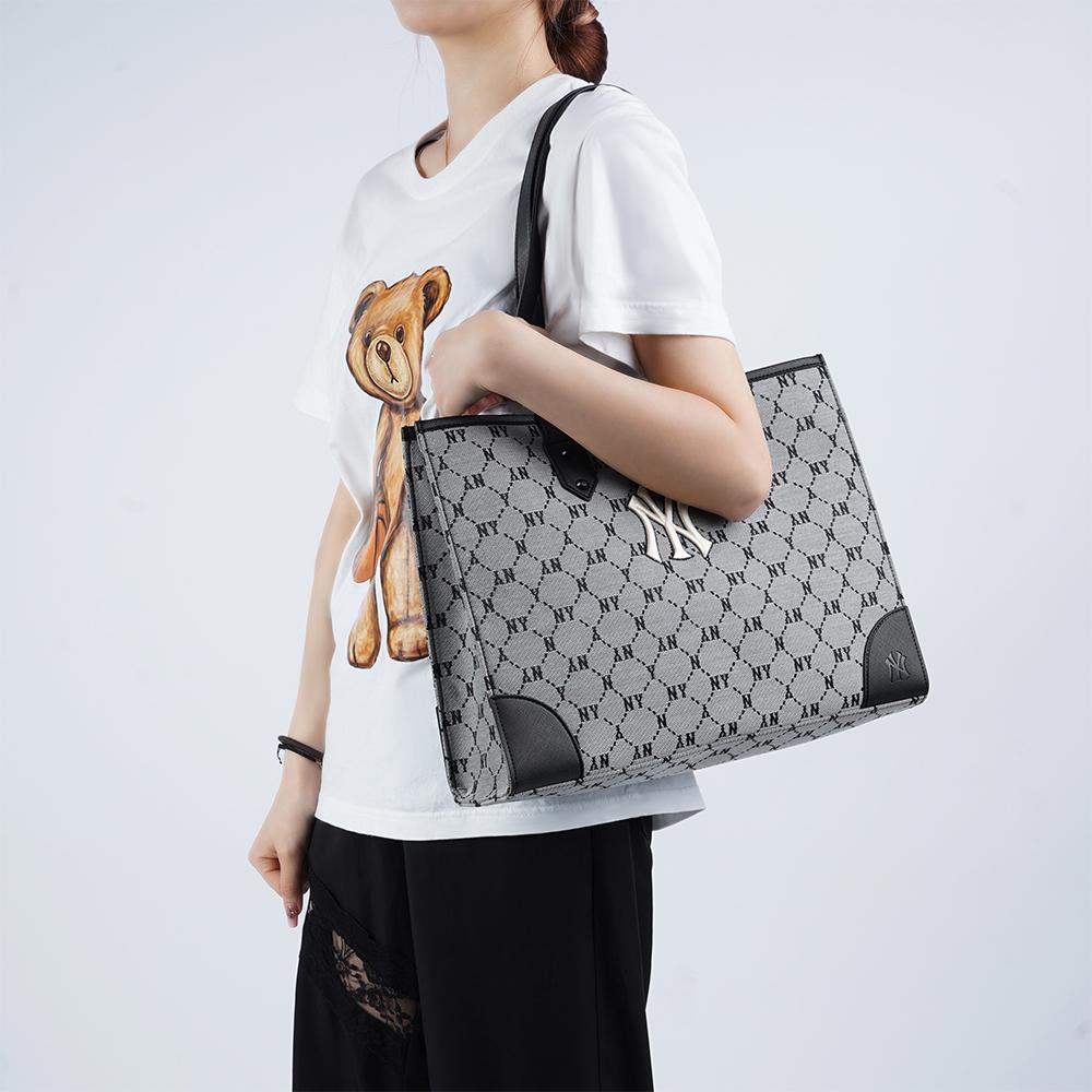 New MLB Monogram Collection Polyester Tote Bag Shopping Bag Shoulder Bag Handbag Regular Unisex Gray 3AORL021N-50GRS
