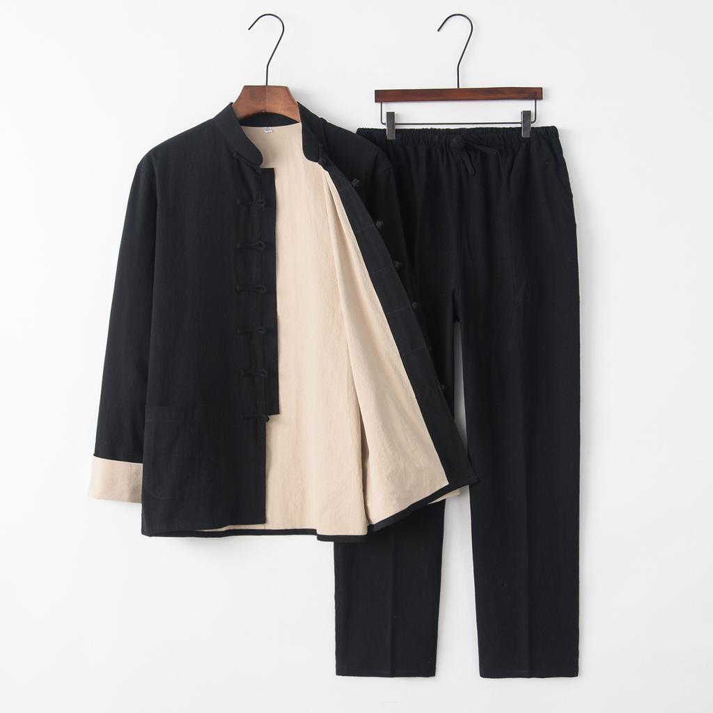 Tradiční čínský styl Muži Bavlněné Lněné Topy Kalhoty Hanfu Tang Suit Kung Fu Tai Chi Jednotná orientální móda Soupravy oblečení