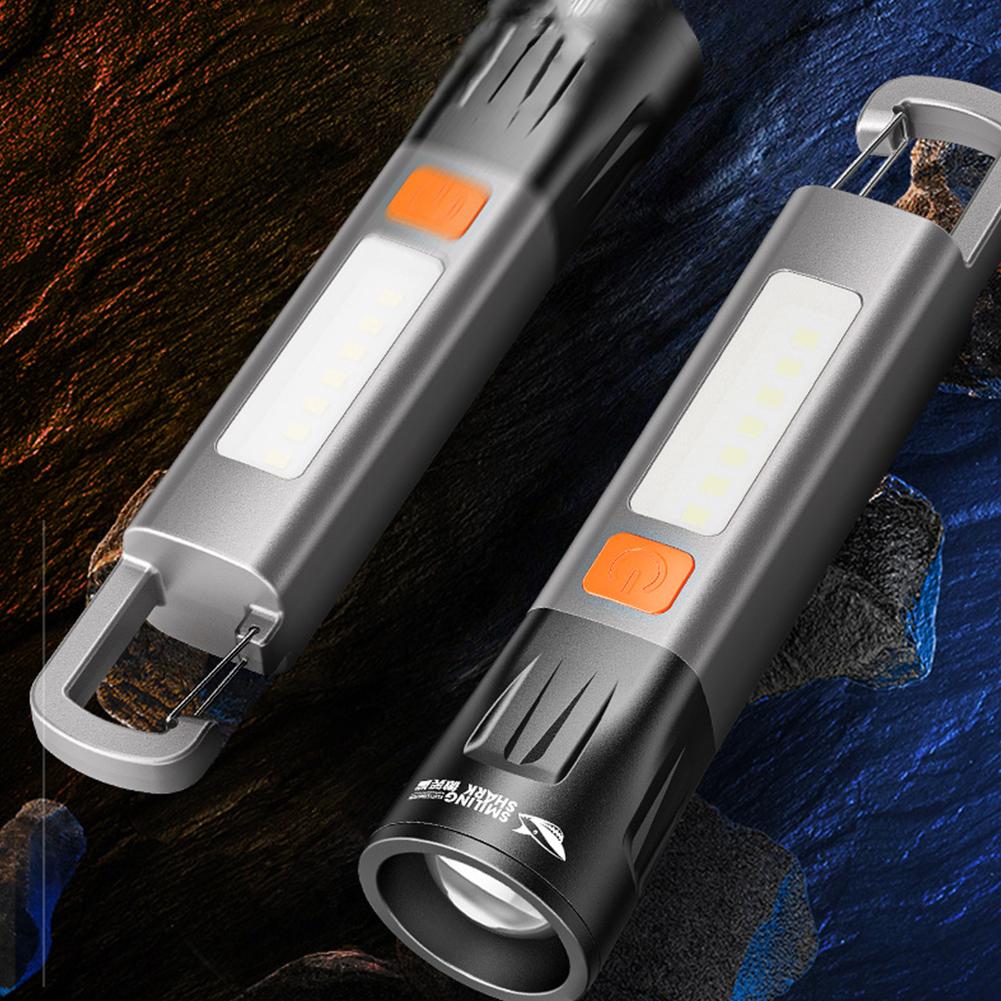 LED Flashlight EDC Torch Light With Hook Camping Light USB Charging Portable Outdoor Zoomable Waterproof For Outdoor