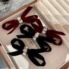 High-End Retro Velvet Rhinestone Black Bow Hairpin for Women