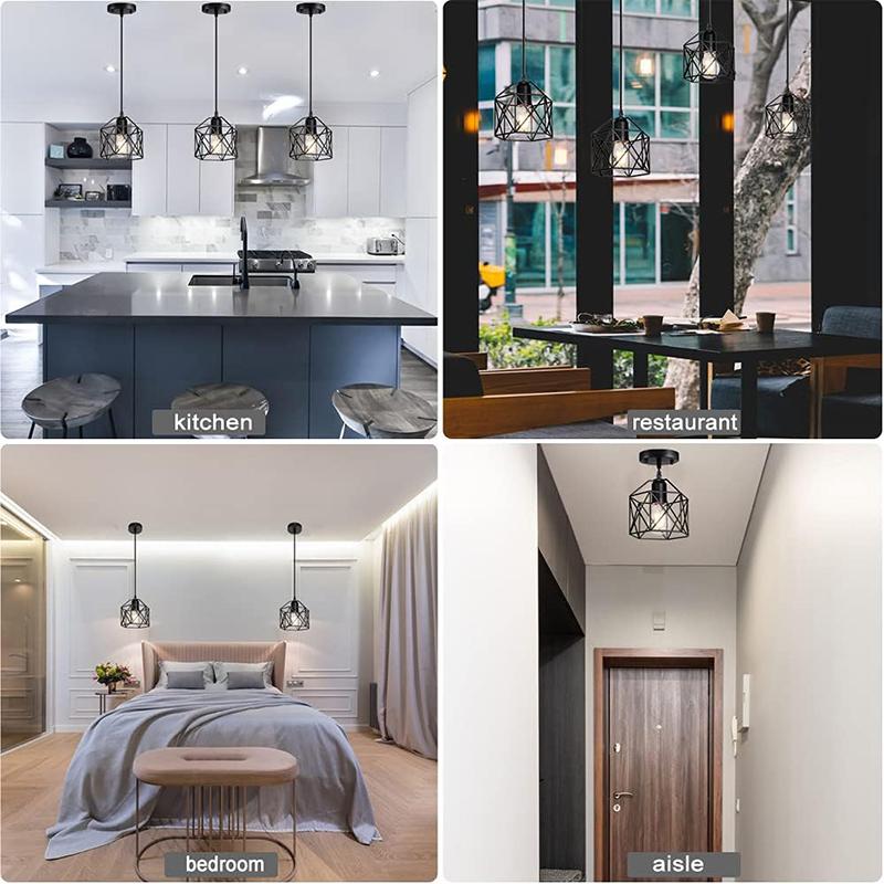 Led Ceiling Pendant Lights Fixture Vintage Hanging Lamp for Ceiling Chandelier Light Indoor Room Decor Metal Cage Pendant Lamp