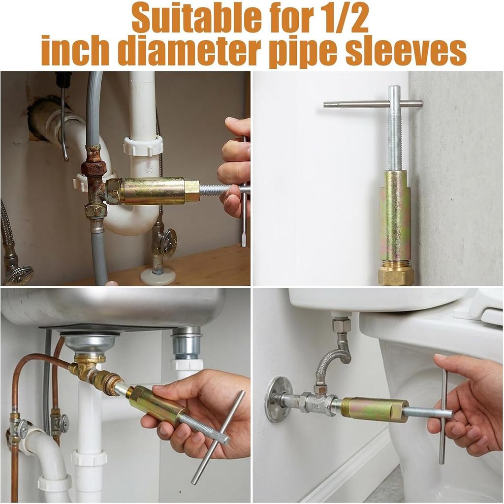 Compression Sleeve Puller Tool, Ferrule Remover for 1/2” Compression Fittings Only, Remove Nut & Ferrule of Pipe, Zinc-Plated Steel Plumbing Tools