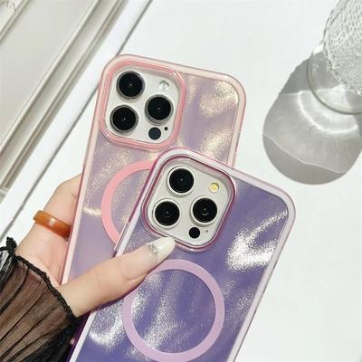 Oszałamiający brokat Water Ripple Aurora Laser etui na telefon iPhone 16 Pro Max 14 15 Plus 11 12 13 do magnetycznej tylnej obudowy Magsafe