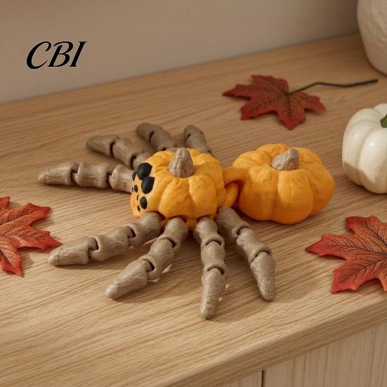 Exquisite Detail Halloween Decor 3D Printed Spider Pumpkin Figurine with Movable Joints, Creative Stress Themed Toy Relief Fidget Toy, Articulated