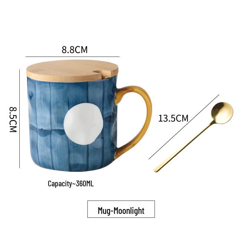 Retro Japanese Ceramic Mug with Lid, High-Temp Resistant, Large Capacity, Ideal Gift for Couples