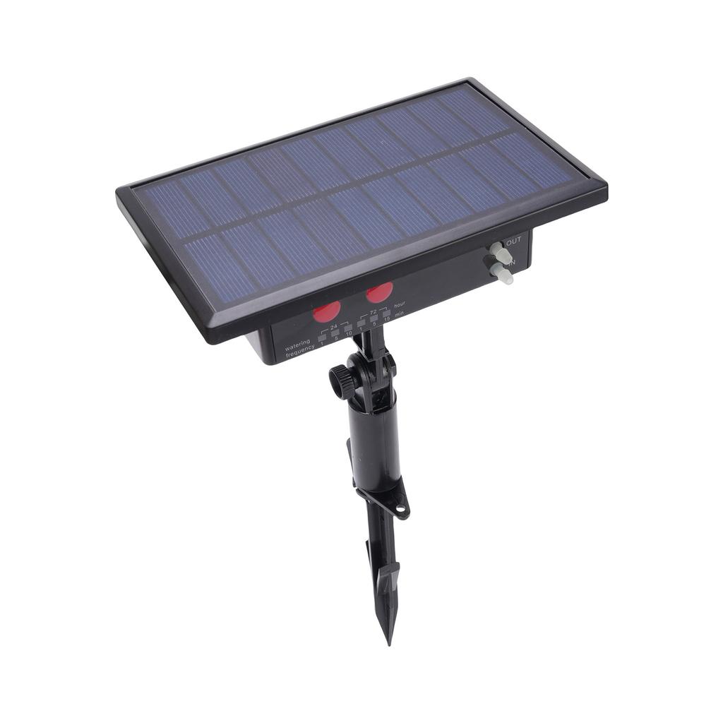 Solar Drip Irrigation Kit for 10 Potted Plants with 6 Timer Modes 400ml Min Flowrate 33ft Hose Automatic Plant Watering