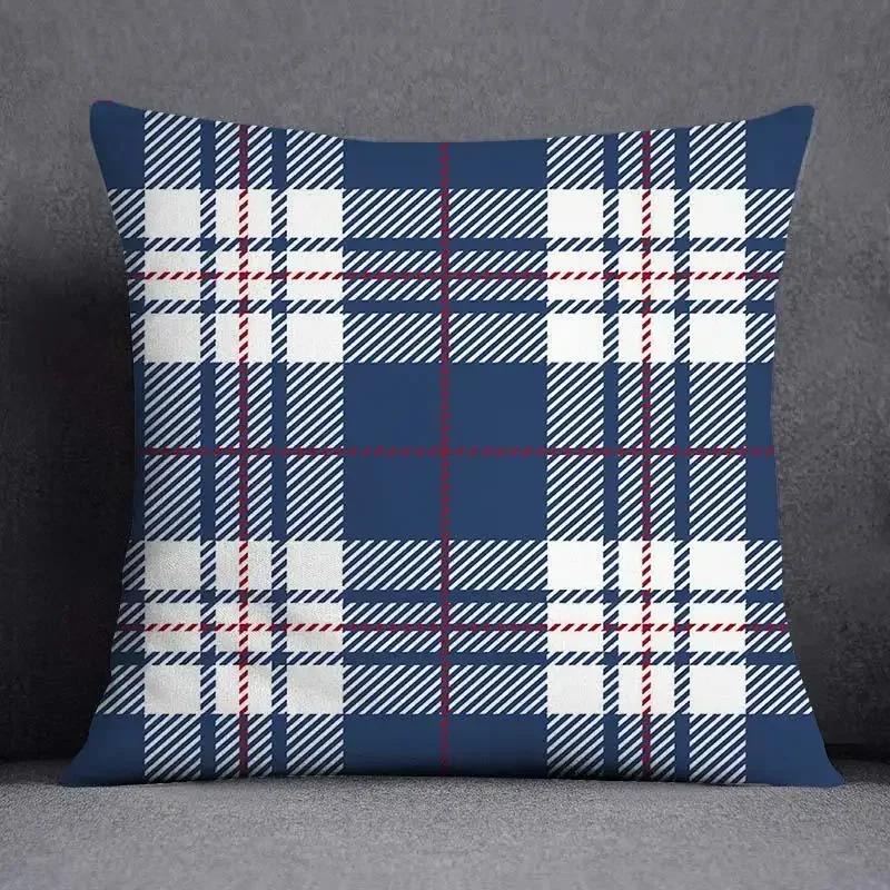 Blue-Gray Geometric Patterns Double-Sided Printed Pillow Cover Short Plush Suitable Living Rooms Bedrooms Throw Cushion Cover