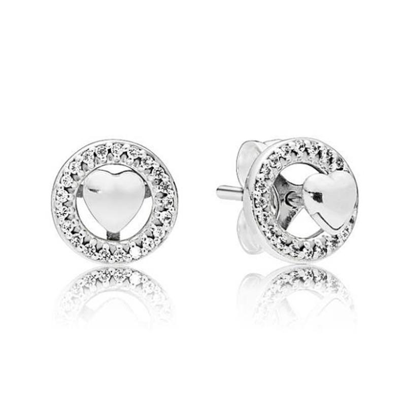 Pandora Hollow Heart Paved Design - Earrings Women earrings Silver 297709CZ Box