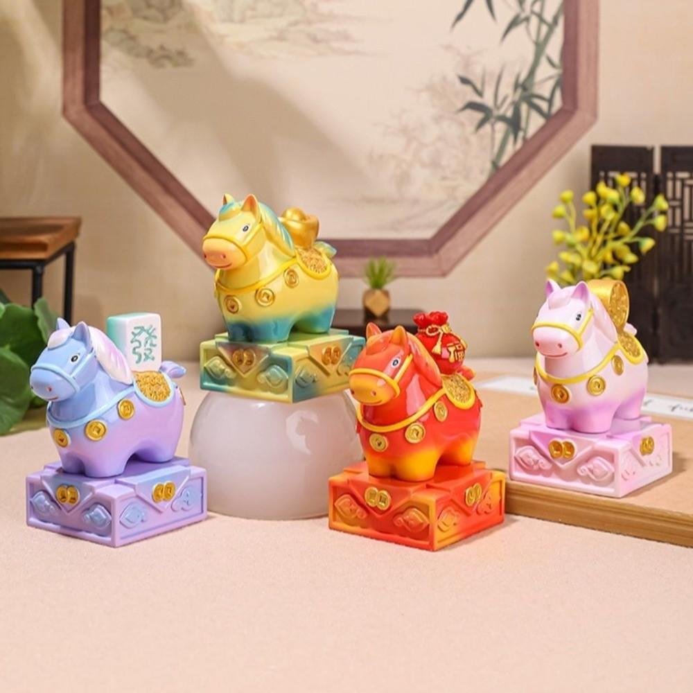 Resin Zodiac Horse Figurines Seal Shape Horse Mascot Collectible Desktop Ornament  Gift Giving