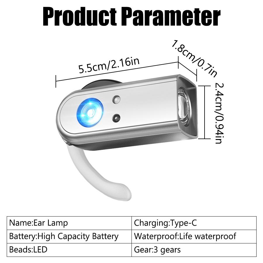 D2 LED Lightweight Headlamp Type-C Rechargeable Portable Ear Headlamp Magnetic Head Torch for Night Running Fishing and Cycling