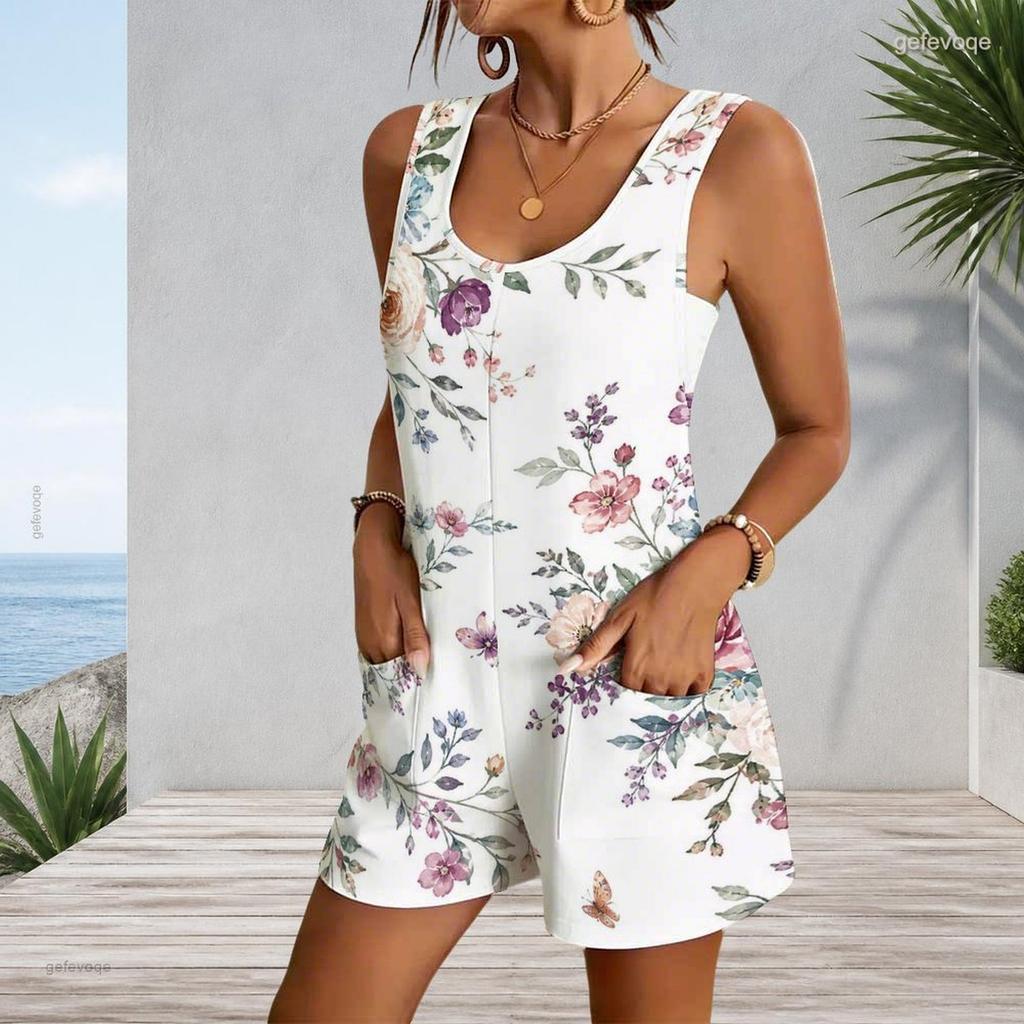 Womens Sleeveless Pocket Romper Plus Size