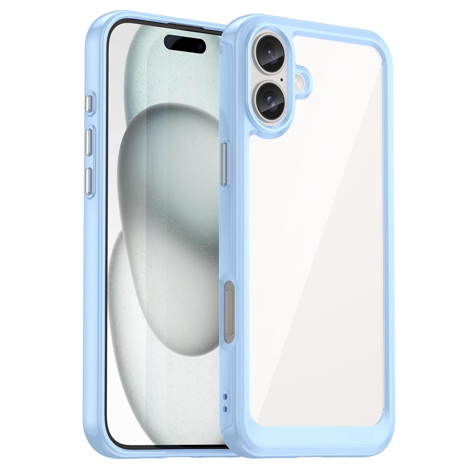 

For iPhone 16 Plus Case TPU Frame Clear Acrylic Back Phone Cover Blue