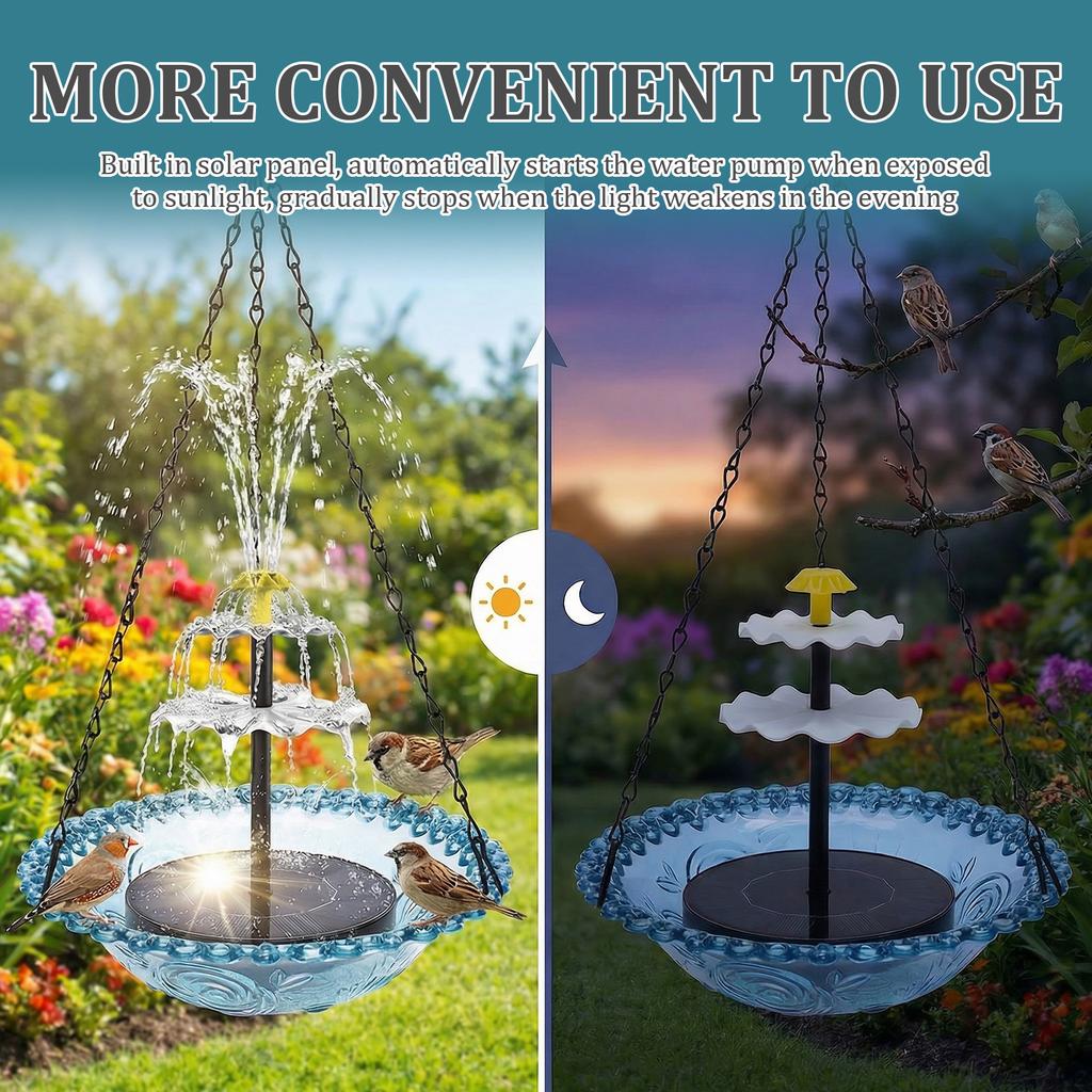 Solar Bird Bath Fountain Cascade Outdoor Hanging for Bird Drinking and Feeder For Garden Yard Decor Hummingbird Feeder