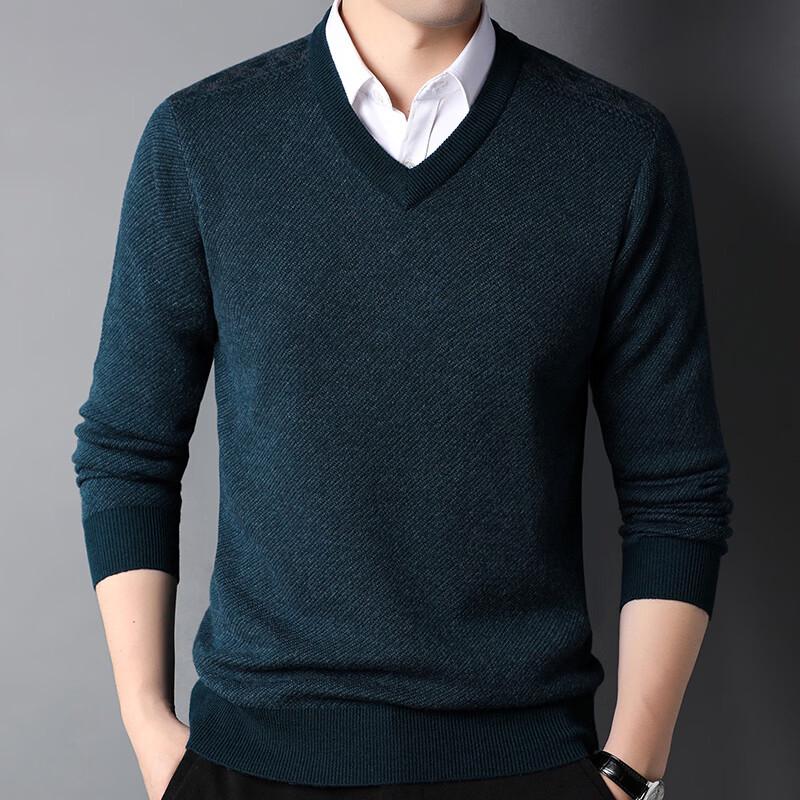Hengyuanxiang Men s V-Neck Fine Wool Blend Thermal Sweater XL (154-176 lbs)