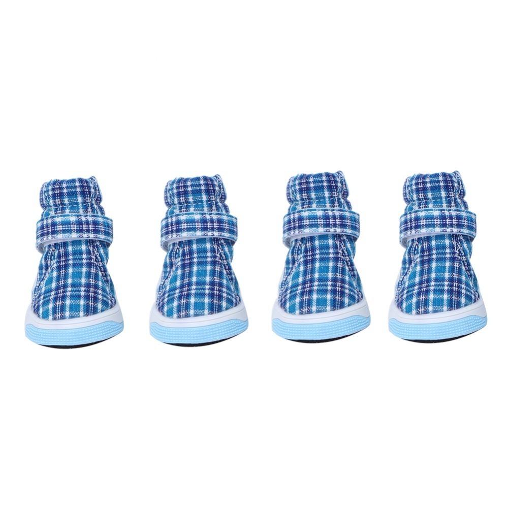 4Pcs Non Slip Canvas Fabric Dog Shoes Breathable Blue Dog Canvas Shoes Flexible Light Weight Pet Booties Autumn Wear