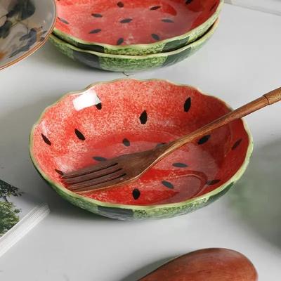 Hand Drawn Watermelon Ceramic Deep Plate Creative Dessert Plate Salad Plate Sushi Plates El Molecular Cooking Tableware