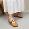 Confortável Sola Macia Biqueira Redonda Flor Couro Genuíno Raso Retro Versátil Sapatos Baixos Femininos