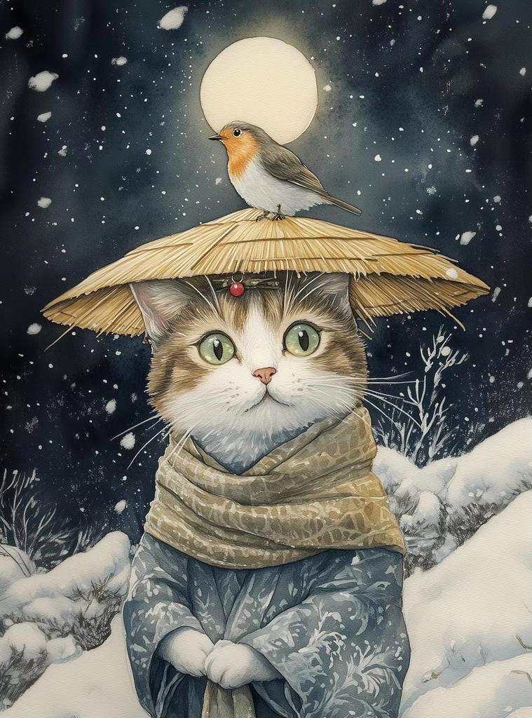 Japanese Black Cat Bathing Moon Lucky Cat Cartoon Illustration Retro Diamond Paintings Wall Art Pictures Home Decor Gift