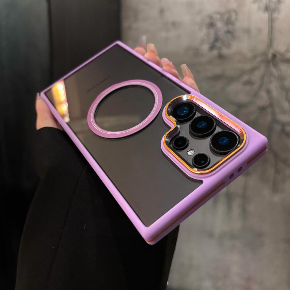 Suitable for Samsung S25 Ultra Magnetic Suction Mobile Phone Case Samsung S24 Ultra High Transparent Metal Lens Two Color Protective Case