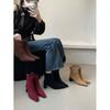 Fashion Short Boots Women's Autumn and Winter High Heels and Bare Boots Single Boots Niche Design Thick Heel Elastic Thick Heel Thin Boots Women