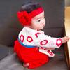 JUST Style Hakama Romper Flower Newborn Coveralls Japanese Clothing Boys Girls (with Decoration) (90cm, Red1)
