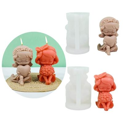 2x Piezas Moldes de Velas de Niña Pequeña Moldes de Silicona de Niña Deseante Moldes para Fundir Velas Aromáticas para Decoraciones de Pasteles de Fondant